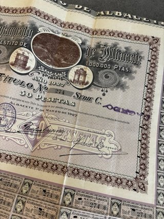 Acción Ayuntamiento Albacete 1927 1.000.000 PTAS