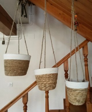 Conjunto 3 Maceteros Colgantes Yute