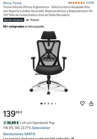 Silla ergonómica Amazon negra ticova