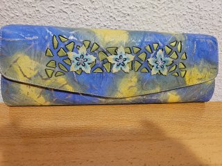 Bolso de mano mujer azul y amarillo