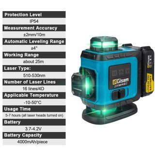 Nivel laser verde 4D 16 lineas 360