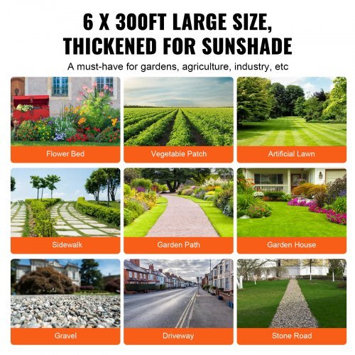 Tela de Barrera de Maleza para Jardín, 1.83 x 91.44 m Tela de Jardín Pesada para Control de Maleza, Tela de PP Tejida, Tela para Entrada, Geotextil para Paisajismo, Cubierta del Suelo, Mat de Bloq...