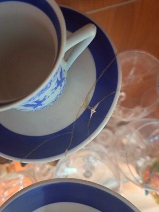Juego de café antiguo azul y blanco