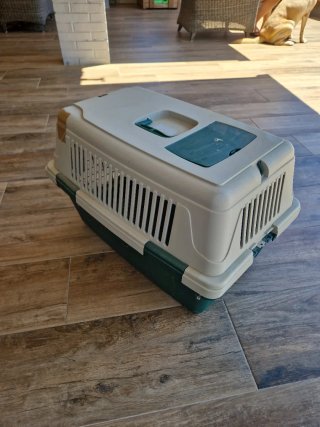 Transportín perro mediano beige y azul