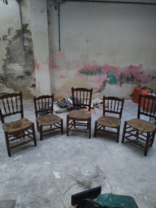 Conjunto 5 Sillas Rústicas Mimbre y Madera