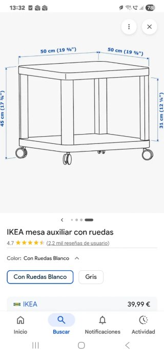 Mesa auxiliar TINGBY IKEA blanca con ruedas