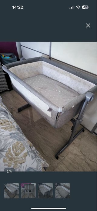 Minicuna colecho gris con estampado, interbaby
