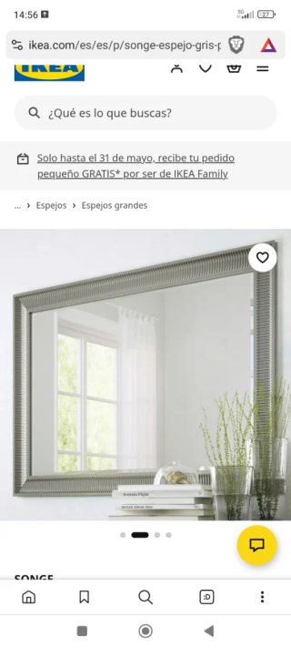 Espejo rectangular Songe, Ikea 91x130cm gris plata
