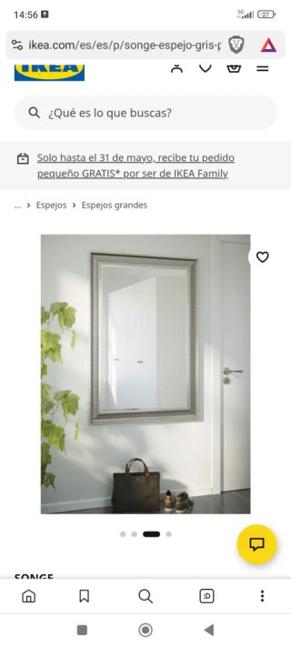 Espejo rectangular Songe, Ikea 91x130cm gris plata