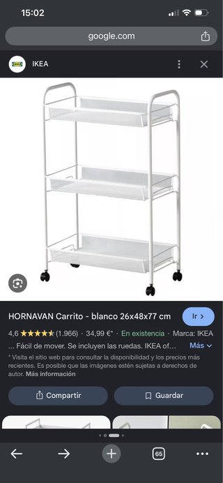 Carrito HORNAVAN IKEA blanco 26x48x77 cm