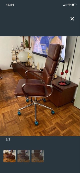 Silla escritorio cuero marrón y metal