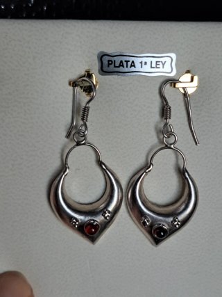 Pendientes Vintage Plata 925 con Piedra Roja
