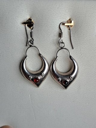 Pendientes Vintage Plata 925 con Piedra Roja