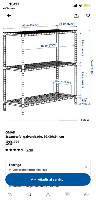 Estantería Metálica Galvanizada Ikea 92x36x94cm