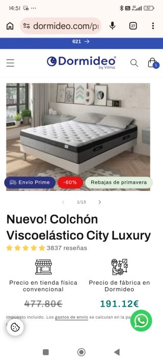 Colchón Viscogel Dormideo City Luxury 90x190