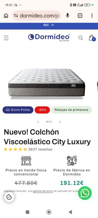 Colchón Viscogel Dormideo City Luxury 90x190