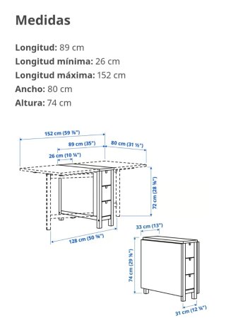 Mesa Comedor Alas Extensible con almacenaje Madera