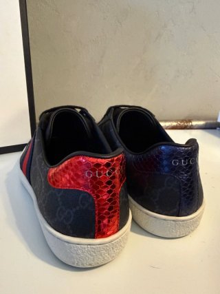 Scarpe Gucci Ace monogram gg dettagli in pitone