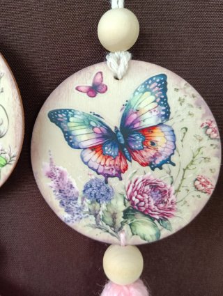 Conjunto Colgantes Madera Mariposas Flores