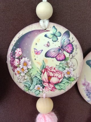 Conjunto Colgantes Madera Mariposas Flores