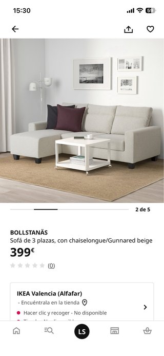 Sofá Chaiselongue 3 Plazas Ikea Beige Perfecto