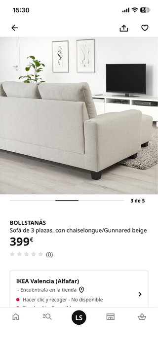 Sofá Chaiselongue 3 Plazas Ikea Beige Perfecto