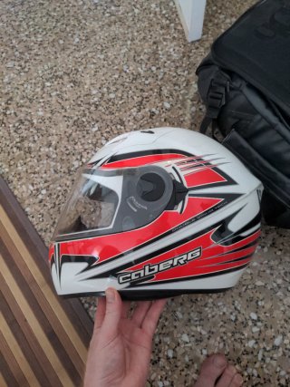 Casco de moto CABERG blanco y rojo