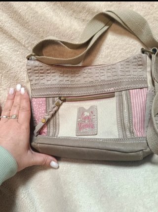 Bolso cruzado mujer beige y rosa