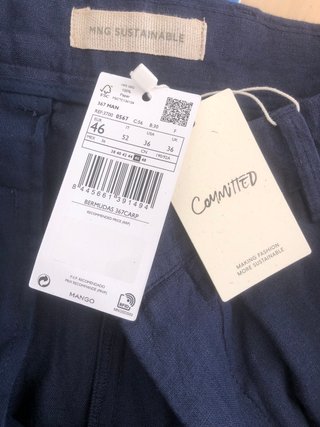 Pantalón corto Lino Hombre Mango Talla L Azul