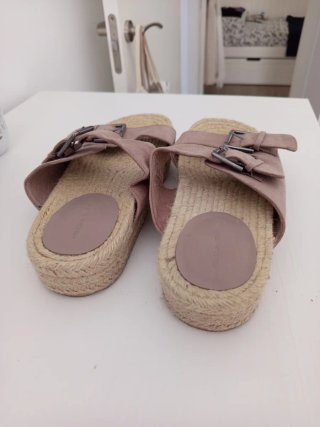 Sandalias Esparto Beige/Rosa Hebillas