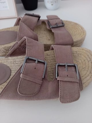 Sandalias Esparto Beige/Rosa Hebillas