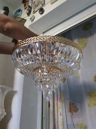 Lámpara de techo uncristal y metal dorado de 50 cm