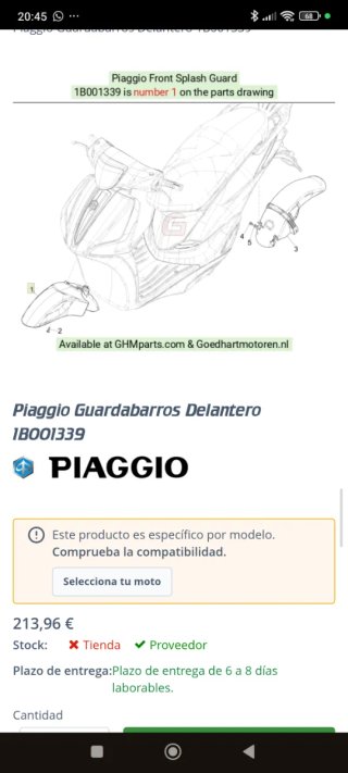 Guardabarros delantero Piaggio