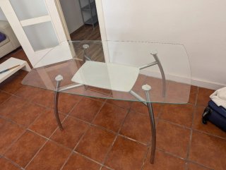 Mesa de comedor cristal templado y metal