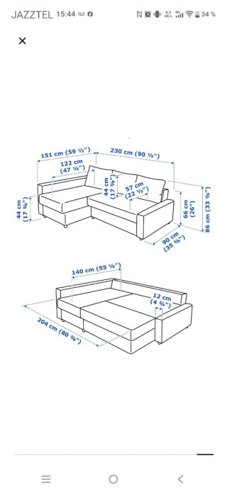 Sofá Cama Chaise Longue Gris