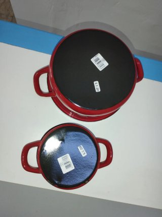 2 Casseruole Smaltate Rosse cm. 12/20 scheggiate