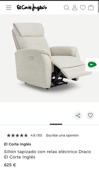 Sillón reclinable eléctrico Corte Inglés beige