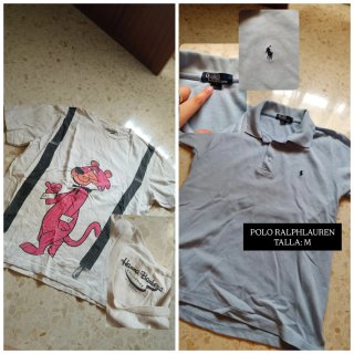 Caja de camisetas de distintas marcas y tallas.