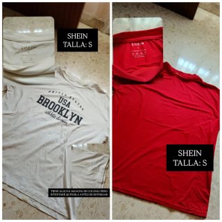 Caja de camisetas de distintas marcas y tallas.