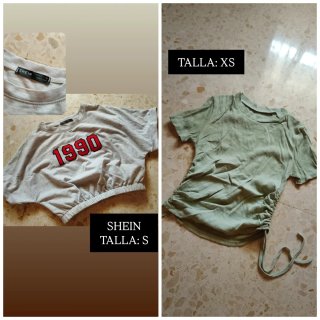 Caja de camisetas de distintas marcas y tallas.