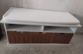 Banco Almacenaje Blanco con Cajones Madera