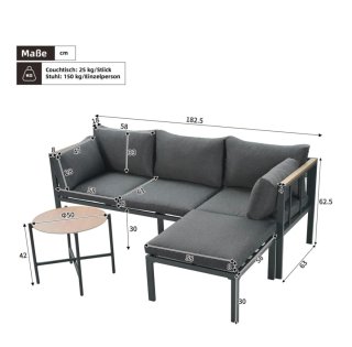 2 Set di mobili da giardino: divano, tavolino e pouf