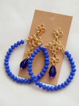 Pendientes fiesta o flamenca azul y dorado
