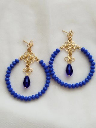Pendientes fiesta o flamenca azul y dorado