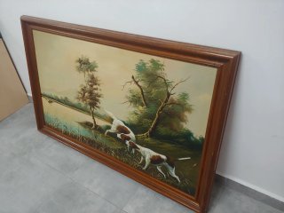 Cuadro antiguo perros y paisaje