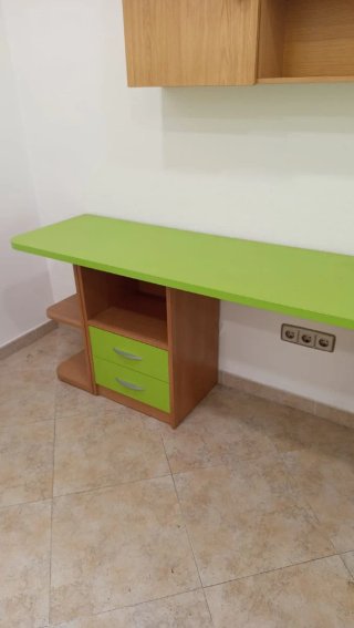 Escritorio modular verde y madera