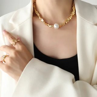 Gargantilla Acero PVD Oro 18k Perla Waterproof