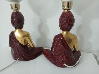 Coppia Lampade Buddha Vintage Ceramica Oro Rosso
