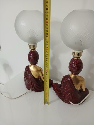Coppia Lampade Buddha Vintage Ceramica Oro Rosso