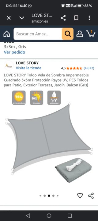 Toldo Vela LOVE STORY 3x3m Gris